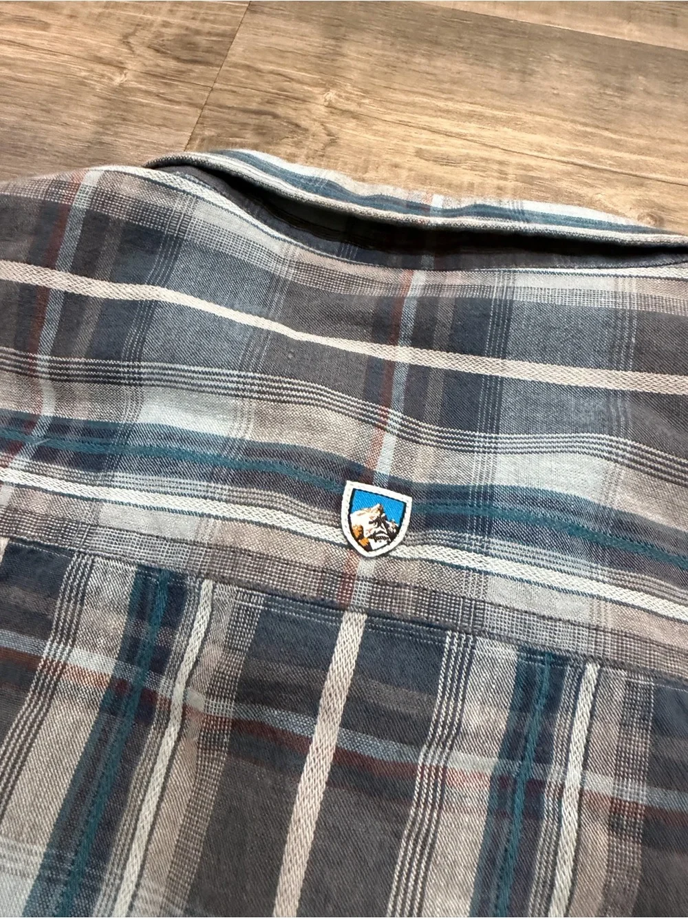KÜHL Skorpio Men’s XL Blue Plaid Linen Cotton Short Sleeve Button Up Shirt